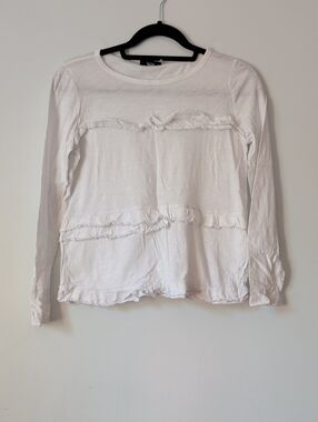 J. Crew White Ruffle Long-Sleeve Tee